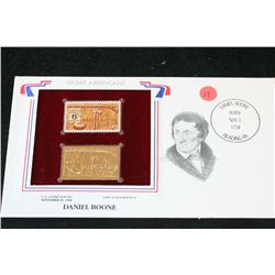 22K Gold Replica Stamp W/Postal Stamp Issued 1968; Daniel Boone-Great Americans