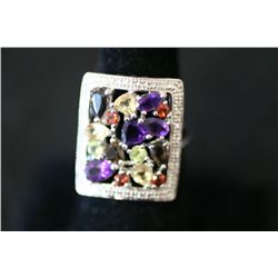 Sterling Silver Ring Size 8 W/Multi Colored Gemstones; .925 Silver