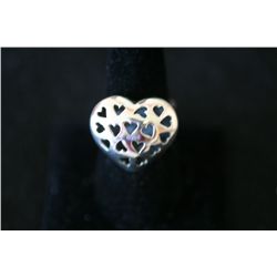 Sterling Silver Ring Size 9 Heart Shaped W/Small Heart Cutouts; .925 Silver