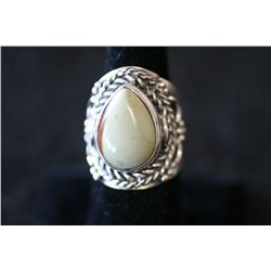 Sterling Silver Ring Size 8.5 W/Tear Shaped Green Colored Gemstone; .925 Silver