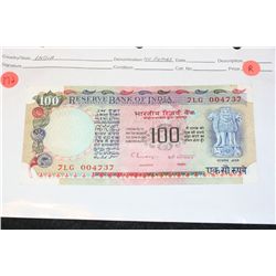 India 100 Rupees Foreign Bank Note