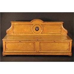 A Victorian ash hall bench, the arched pan...