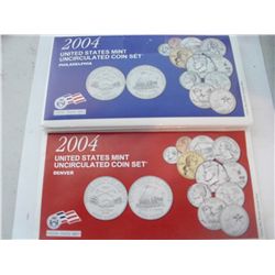 2004 MINT SET, P&D PLUS QUARTERS, 22 COINS TOTAL
