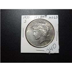 1935-S SILVER PEACE DOLLAR, MS-63