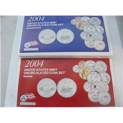 2004 MINT SET, P&D PLUS QUARTERS, 22 COINS TOTAL