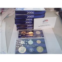 6 MINT PROOF SETS, 2000, 2002, 2003, 2004, 2005, 2006