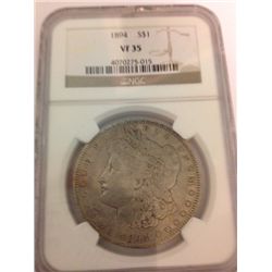 KEY DATE 1894 Morgan Dollar NGC VF-35, Only 110,000 Minted