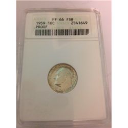 1959 Silver Roosevelt Dime, Anacs PF-66