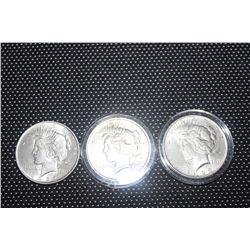 3 PEACE DOLLARS - 1922 - 1923 - 1924