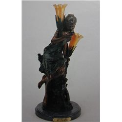 "Golden Girl" Bronze Sculpture Lamp - A. Moreau