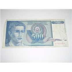 1990 YUGOSLAVIA 500 DINARA NOTE BOOK VALUE $125.00 *EXTREMELY RARE AU HIGH GRADE NOTE*!!