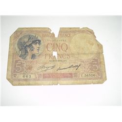 1933 FRENCH 5 CINO FRANCS *RARE HARD TO FIND NOTE*!!
