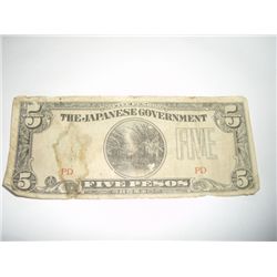 WW2 JAPANESE GOVERNMENT 5 PESOS CURRENCY NOTE *NICE NOTE*!!