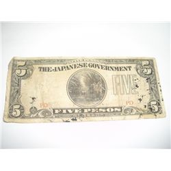 WW2 JAPANESE GOVERNMENT 5 PESOS CURRENCY NOTE *NICE NOTE*!!