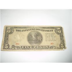 WW2 JAPANESE GOVERNMENT 5 PESOS CURRENCY NOTE *NICE NOTE*!!