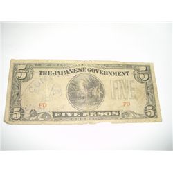 WW2 JAPANESE GOVERNMENT 5 PESOS CURRENCY NOTE *NICE NOTE*!!
