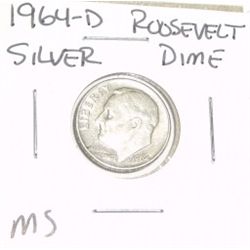 1964-D ROOSEVELT SILVER DIME *RARE MS HIGH GRADE*!!