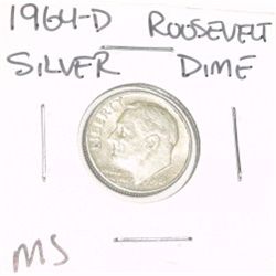 1964-D ROOSEVELT SILVER DIME *RARE MS HIGH GRADE*!!