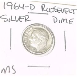 1964-D ROOSEVELT SILVER DIME *RARE MS HIGH GRADE*!!