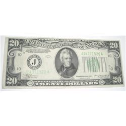 1934 SERIES A TWENTY $20 U.S. FEDERAL RESERVE NOTE *RARE HIGH GRADE* SERIAL # J14371520A!!