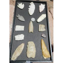 Frame of Paleo and archaic flint including perfect Clovis point