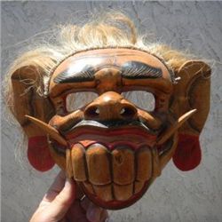 Painted wood and hair Monster Mask