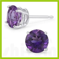 Genuine 1.70 ctw Amethyst Stud Earrings 14k Gold-White