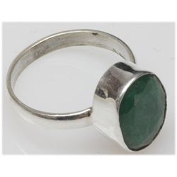 Natural 4.09 g Emerald Oval .925 Sterling Silver Ring