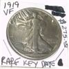 Image 1 : 1919 WALKING SILVER HALF DOLLAR RED BOOK VALUE IS $275.00 *EXTREMELY RARE KEY DATE VERY FINE GRADE*!