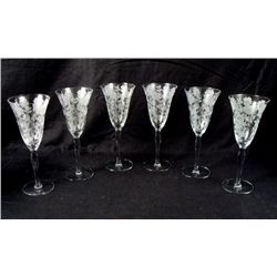 Six Floral Etched Champangne Glasses