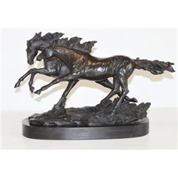 Beautiful Bronze Sculpture Two Running Horses