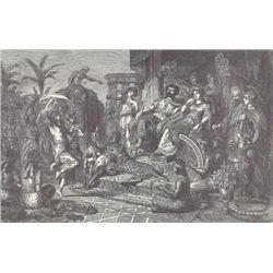 ORIGINAL Antique PRINT scene-FESTIVAL IN HONOR OF THE