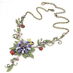 Beautiful Enamel and Crystal Floral Design Necklace