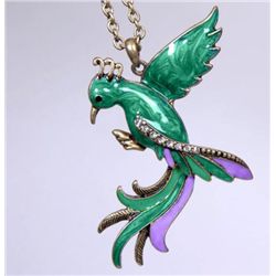 Nostalgic Green Enameled and Crystal Phoenix Pendant