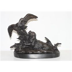 Wonderful Bronze Sculpture Retriever Hunting Dog & Duck