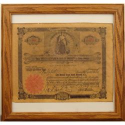 BUENA VISTA GOLD MINING CO STOCK CERTIFICATE 1896 FRAMD