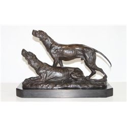 Regal Bronze Sculpture Hunting Dogs