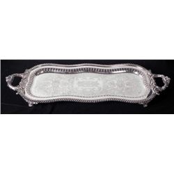Wide Silver Plated Serving Platter w/Pierced Decoration
