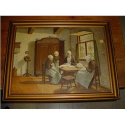 Oil on canvas Maids at work signed HL