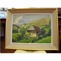 Oil on board French countryside dated 1947