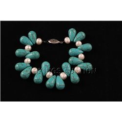 198.21CTW 7" BLUEGREEN FRESHWATER PEARL WITH TURQUISE B