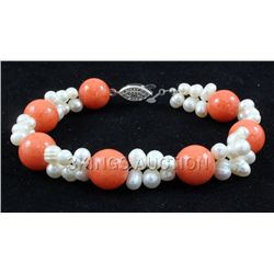 134.7CTW 8" SUNSET ORANGE FRESHWATER PEARL WITH CORAL B