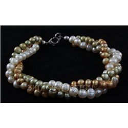 125.11CTW 10  WHITE-ORANGE-GREEN RICE PEARL BRACELET ME