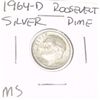 Image 1 : 1964-D ROOSEVELT SILVER DIME *RARE MS HIGH GRADE*!!