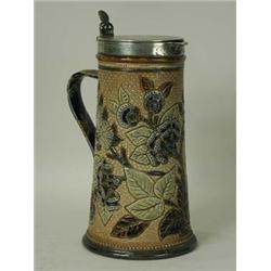 A Doulton Lambeth jug, with a plated mount...