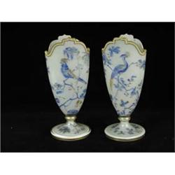 A pair of French opaline glass vases paint...