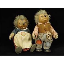 Two Steiff felt toy hedgehogs with rubberi...