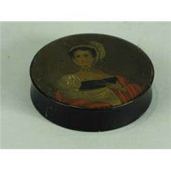 A 19th century papier mache snuff box and ...