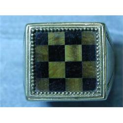 A 9ct gold onyx and tigers eye 'chessboard...