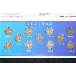 1942-1945 US Wartime Nickel Set; Lot of 11; Complete